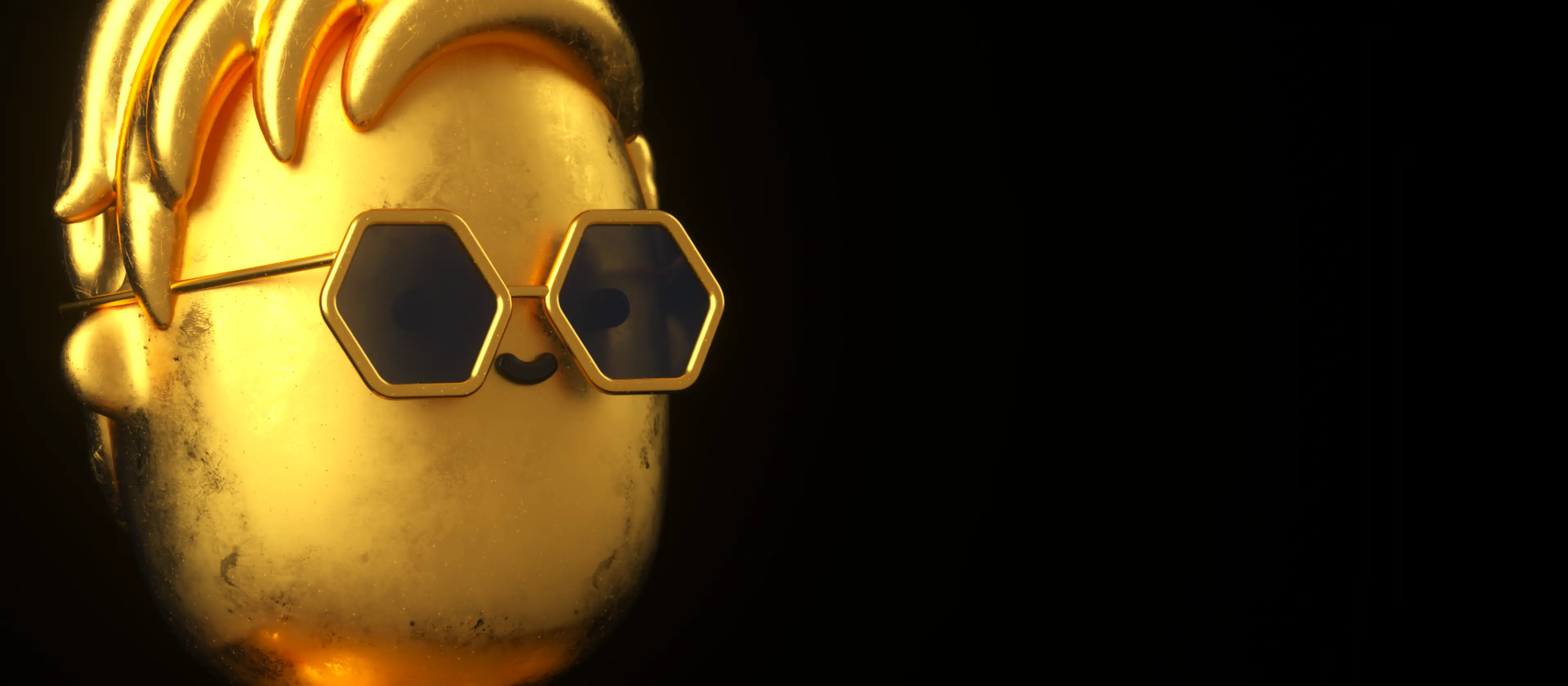 Gold character with hexagonal glasses